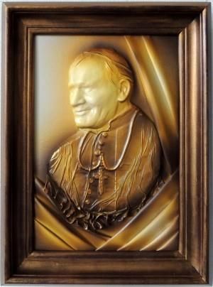 Obraz ze skóry z płaskorzeźbą Papieża Jana Pawła II - PS3-3