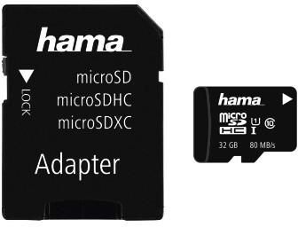 Hama Micro SDHC 32Gb C10, 80Mb/S + Adapter SD (124139)
