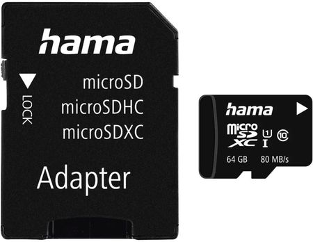 Hama Micro SDXC 64Gb C10 80Mb/S + Adapter SD (124140)