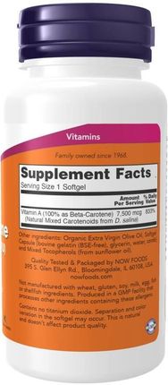Now Foods Naturalny Beta Karoten 25000iu 180 kaps. - zdjęcie 2