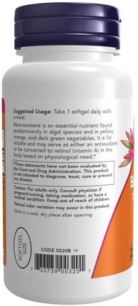Now Foods Naturalny Beta Karoten 25000iu 180 kaps. - zdjęcie 3