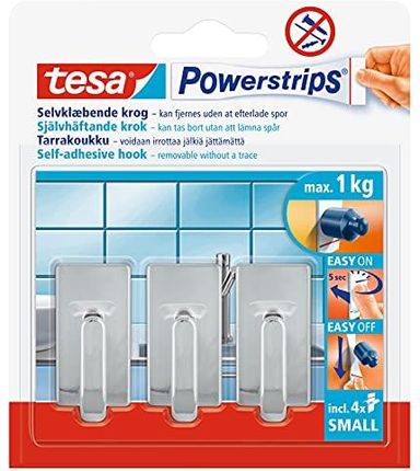 Tesa Powerstrips Haczyk samoprzylepny klasyczny mały 3szt x 1kg chrom (57540)