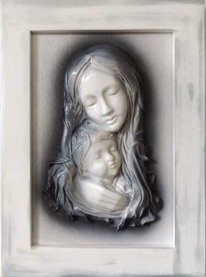 Obraz z Matką Bożą Maryją ze skóry - Na prezent ślubny - S3-12
