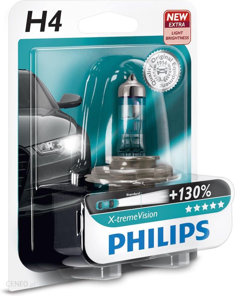 Lampadina lampada PHILIPS H4 X-TREME VISION 12V 60/55W zoccolo P43T alogena  con vetro al quarzo Rif.Philips: 12342XV+B1