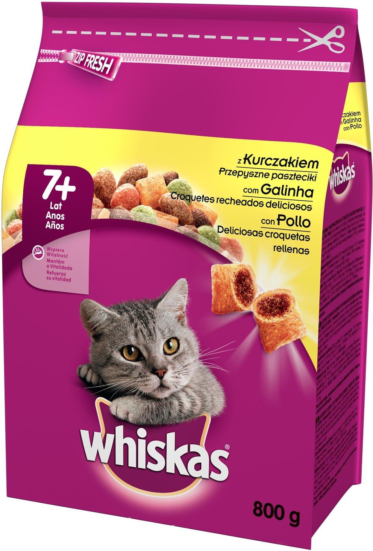 Karma Whiskas Senior (7+ lat) z kurczakiem sucha karma dla kota 5x800g