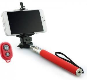 Taniemarket Uchwyt Do Selfie Stick Z Pilotem Bluetooth - Czerwony