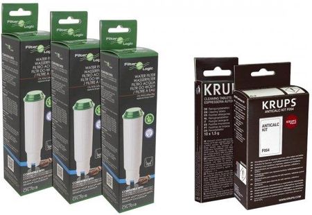 Krups 3x Filtr Filter Logic CFL-701 + Tabletki czyszczące KRUPS XS3000 10 tabletek + Odkamieniacz Krups F054