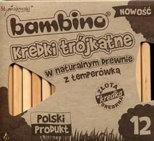 Kredki Bambono trójkątne w naturalnym drewnie z temperówką 12 sztuk