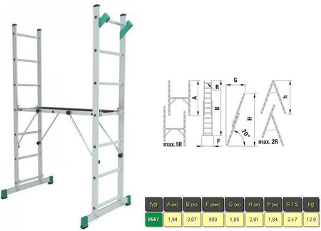 Aloss Rusztowanie aluminiowe 2x7 stopni + podest AL8507