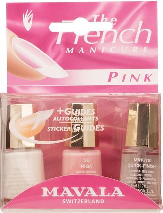 Mavala French Manicure Pink Lakier do Francuskiego Manicure 49 White + 56 Riga Minute + Quick Finish 3 x 5ml