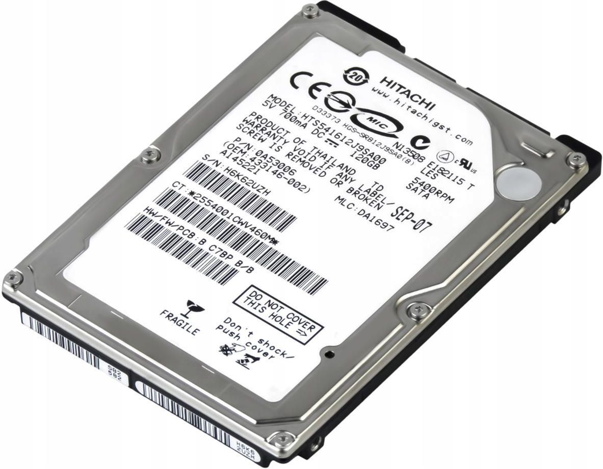 Disque Dur HITACHI Travelstar 120Go SATA 2.5", 5400rpm, 8Mo Cache - Pour PC Portable, Mac, PS3/PS4 (Occasion)