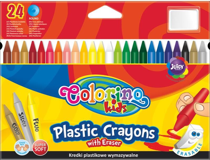 Colorino Kredki świecowe okrągłe plastikowe z gumką 24 kolory 67348 ...