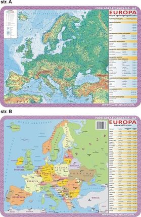 VISUAL SYSTEM Podkładka edukacyjna. Europa - mapa ogólnogeograficzna i polityczna