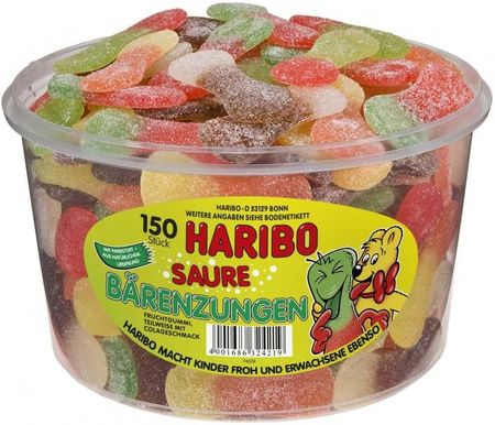 HARIBO Saure Barenzungen Żelki owocowe języczki w kwaśnej posypce 150 sztuk w pudełku