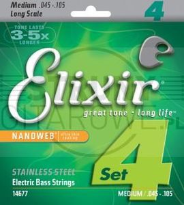 Elixir NanoWeb 4-String 45-105 Light/Medium, Long Scale / Stainless Steel (14677)