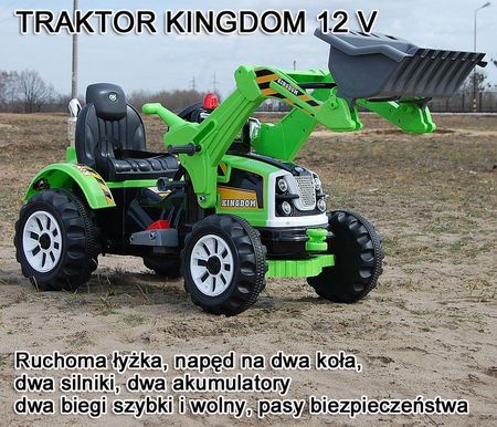 Super-Toys Mocny Traktor Z Łyżką Kingdom 12V Dwie Prędkości JS328AZIELONY