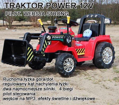 Super-Toys Najmocniejszy Traktor Z Łyżką I Pilotem 12V Dwie Prędkości ZP1005CZERWONY