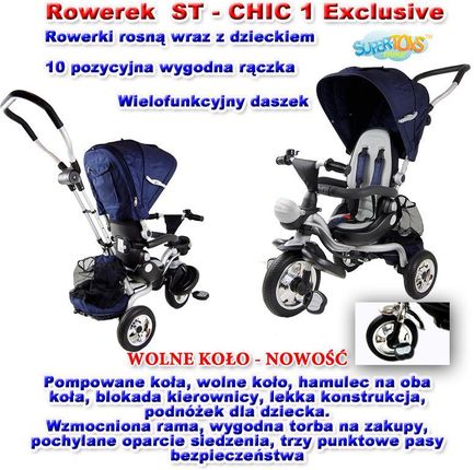 Super-Toys Rowerek Trójkołowy Exclusive Pompowane Koła,Hamulec Chic-1