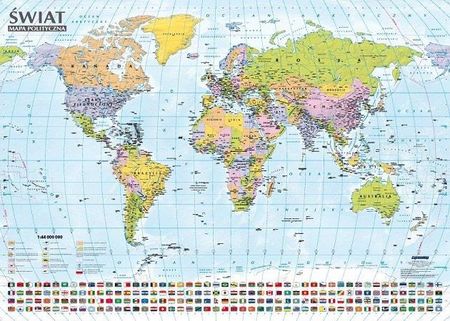 Świat. Mapa polityczna i krajobrazowa. Dwustronna mapa ścienna 1:44 000 000