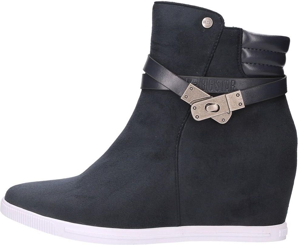 granatowe botki na koturnie