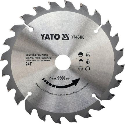 YATO Piła tarczowa z węglika wolframu do drewna 20 x 160mm 24 zęby YT-60480