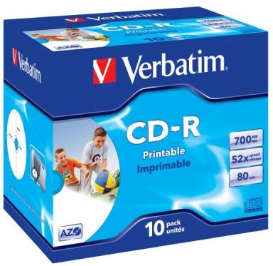 VERBATIM CD-R 700MB 52X AzO PRINTABLE ID BRAND JEWEL CASE*10 43325