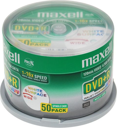 Nośnik danych MAXELL DVD+R 4,7GB 16X PRINTABLE FF WHITE CAKE50 275702. ...