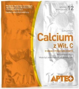 Apteo Calcium z witaminą C smak pomarańczowy 12 tabl.