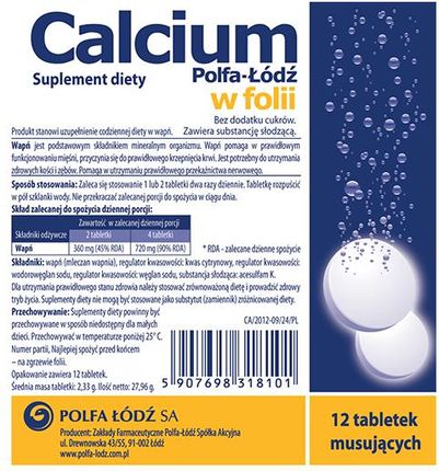 Polfa Calcium w folii 12 tabl.