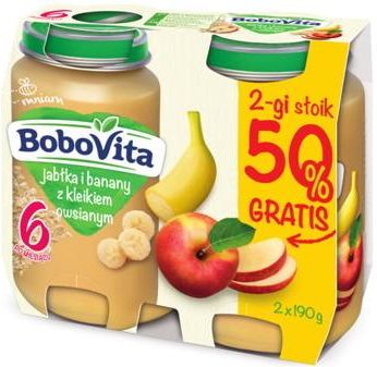 Bobovita Jabłka I Banany Z Kleikiem Owsianym Po 6 Miesiącu 2X190G