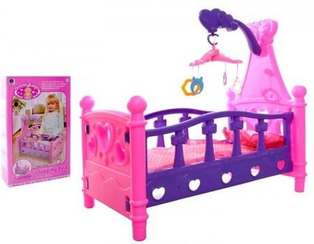 Lean Toys lean toys Duże łóżeczko dla lalki z karuzelą i pościelą