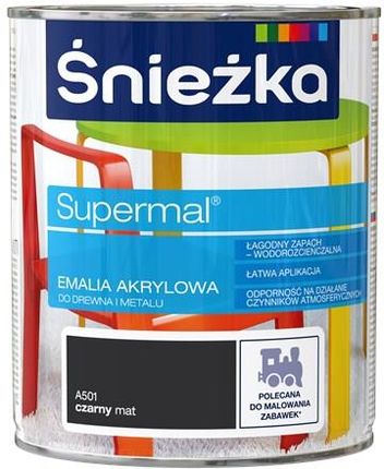 Śnieżka Supermal Emalia Akrylowa A501 Czarny Mat 0,8L