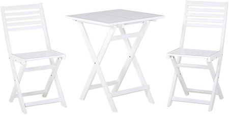 Beliani Składany zestaw mebli balkonowych drewno akacjowe biały 2 krzesła stolik Fiji