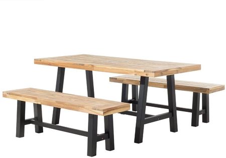Beliani Zestaw mebli ogrodowych stół 2 ławki drewno akacjowe metalowe nogi czarny Scania
