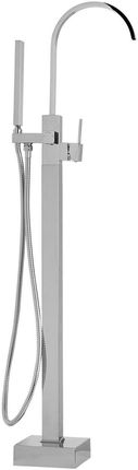 Beliani Nowoczesna wolnostojąca bateria wannowo-prysznicowa kształt łuku srebrna matowa Ribbon