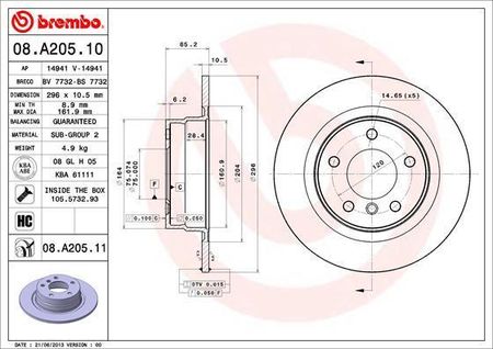 BREMBO 08.A205.11 Tarcza hamulcowa (08.A205.11)