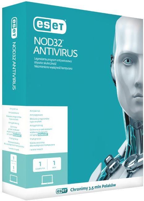 ESET NOD32 AntiVirus 1PC/1Rok (ENA1U1YS) - zdjęcie 1 ESET NOD32 AntiVirus 1PC/1Rok (ENA1U1YS)