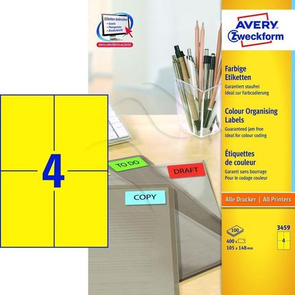 Avery Zweckform Etykiety Samop. Avery 105x148 4/A4 A'100 Żółte No.3459