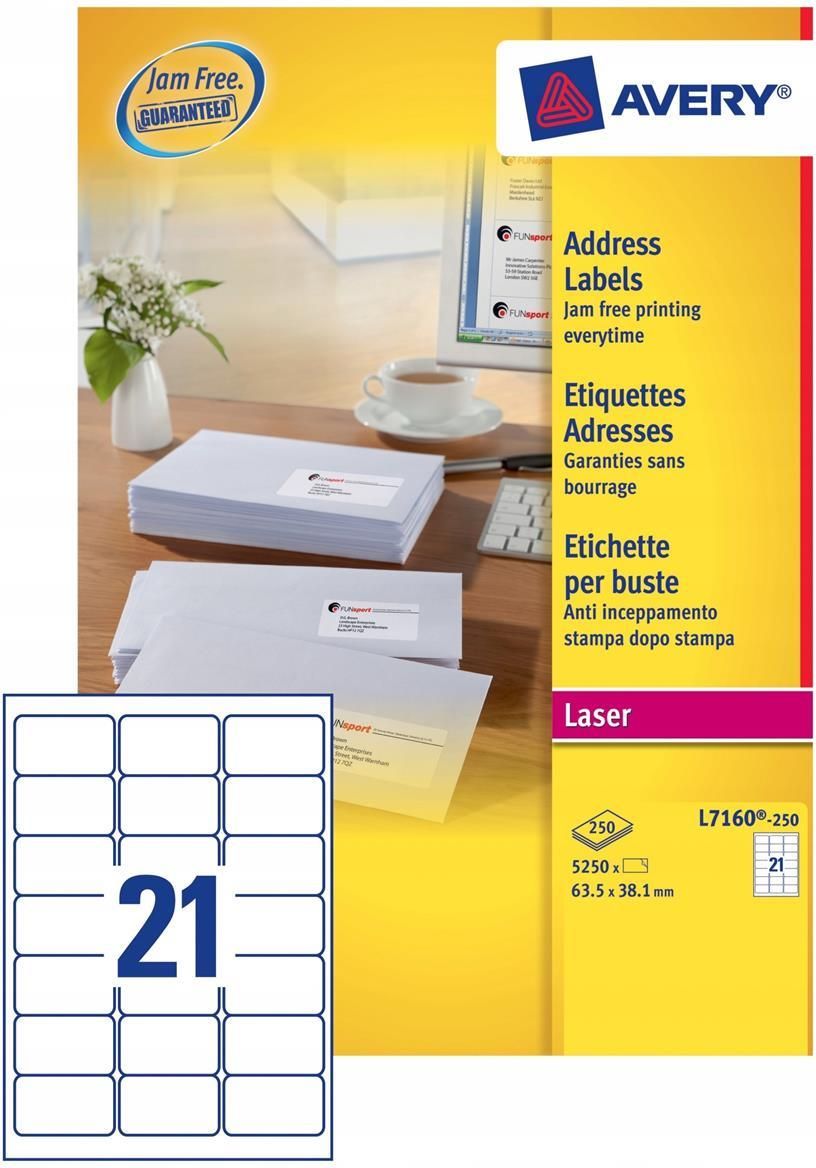 Etiquettes Adresse - 63,5 x 72 mm - L7164-100 - Avery