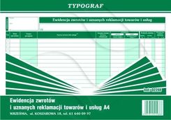 Zdjęcie Typograf Ewidencja Zwrotów i Uznanych Reklamacji A4 Offset 02288 - Poręba