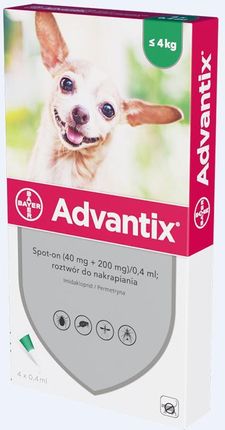 Bayer Krople do nakrapiania ADVANTIX dla psów o masie do 4KG 1 pipeta X 0.4ML