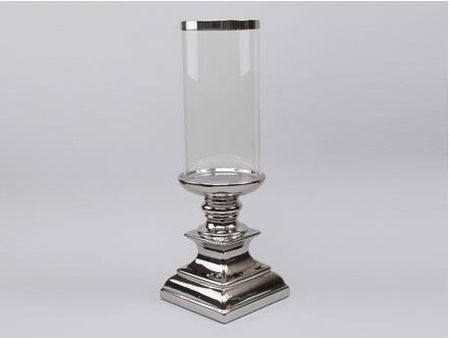 Pigmejka Lampion Szklany Z Podstawą Ceramiczną Srebrną H 44,5