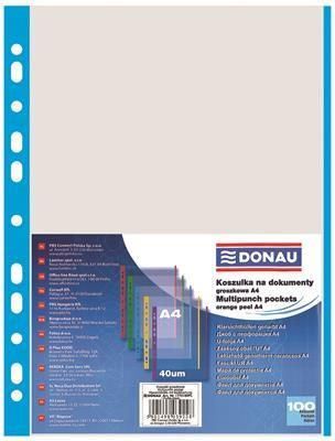 Donau Koszulki Na Dokumenty , Pp, A4, Groszkowe, 40Mikr., Kolorowy Brzeg - Niebieski, 100Szt.