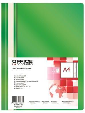 Office Products Skoroszyt , Pp, A4, Miękki, 100/170Mikr., Zielony