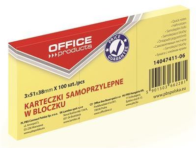 Office Products Bloczek Samop. , 38X51Mm, 1X100 Kart., Pastel, Jasnożółty