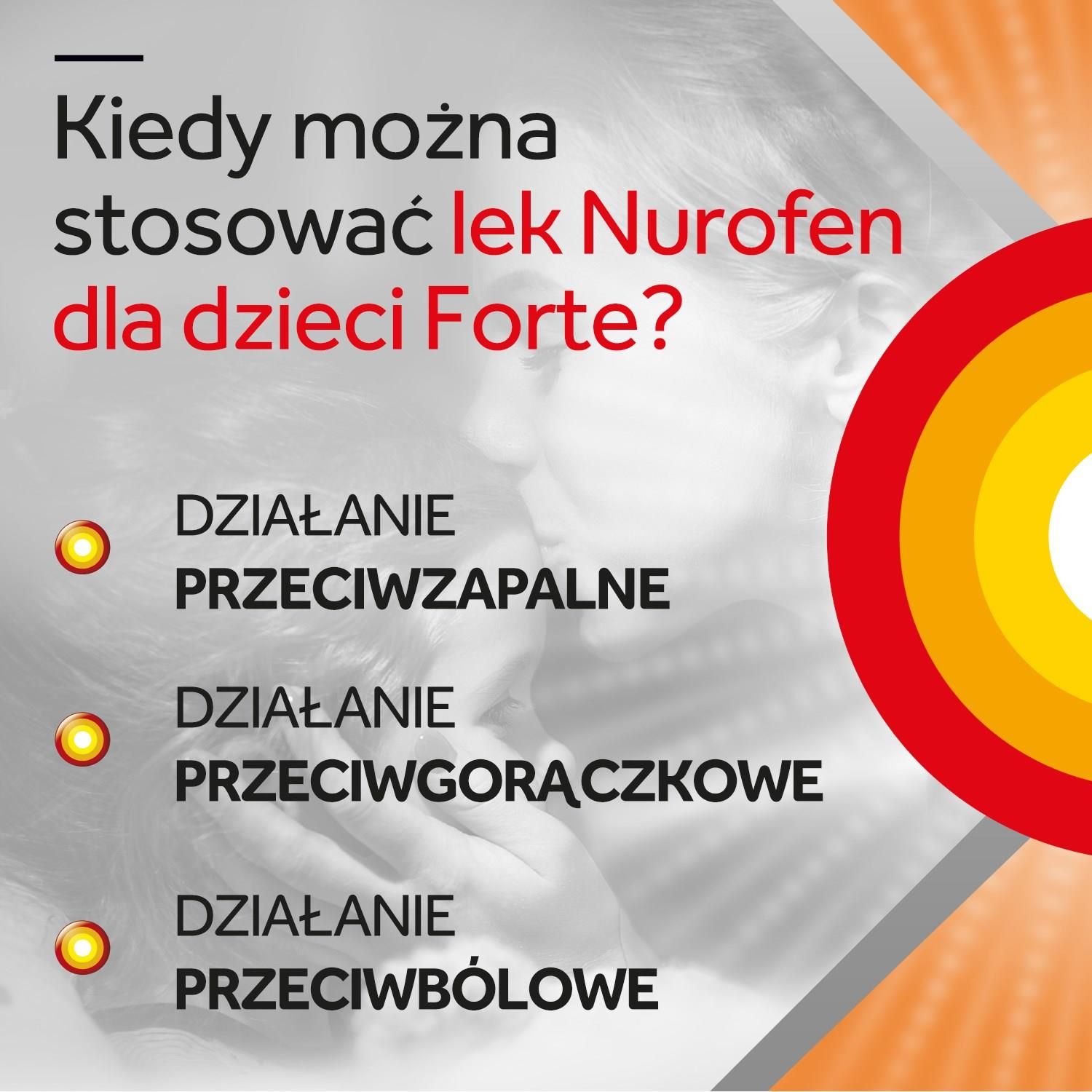 Nurofen dla dzieci Forte zawiesina ibuprofen 200 mg/5ml o smaku truskawkowym 100ml leki przeciwbólowe - zdjęcie 1 Nurofen dla dzieci Forte zawiesina ibuprofen 200 mg/5ml o smaku truskawkowym 100ml leki przeciwbólowe