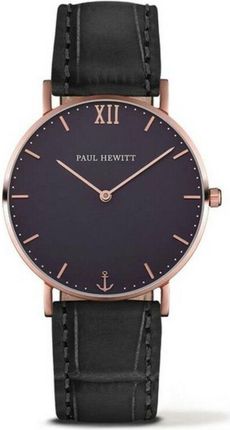 Paul Hewitt Sailor Line Blue Lagoon Rose Gold Leather Watchstrap Embossed Black (Phsarstb15M)