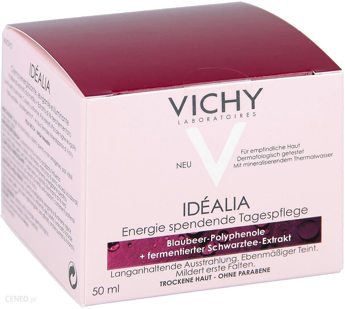 Vichy Idealia Energetyzujący krem wygładzający Polfenole z jagód + wyciąg z czarnej herbaty skóra sucha 50ml