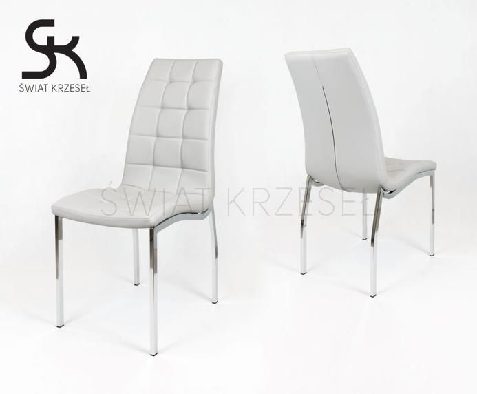 Sk Design Ks002 Pikowane Krzesło Ekoskóra Chrom Stelaż Szare krzesło kuchenne ekoskóra chrom jadalnia –