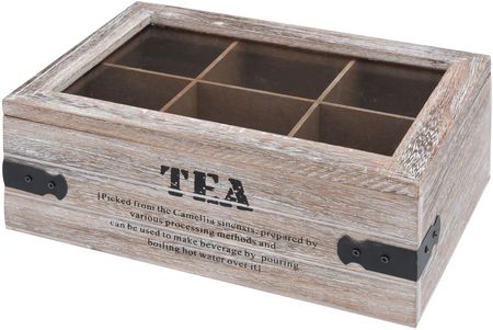 Drewniana szkatułka na herbatę TEA, 6 przegródek B01M4K8KZA